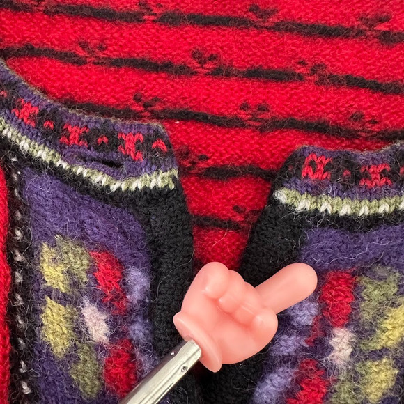 Vintage Tally-Ho Nordic Cardigan Sweater Women's M Red Boiled Wool Artsy Floral - Picture 11 of 11